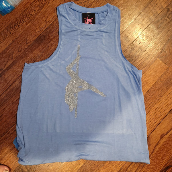 WHS Raw Edge Glitter Silhouette Flowy Racerback Tank- various colors