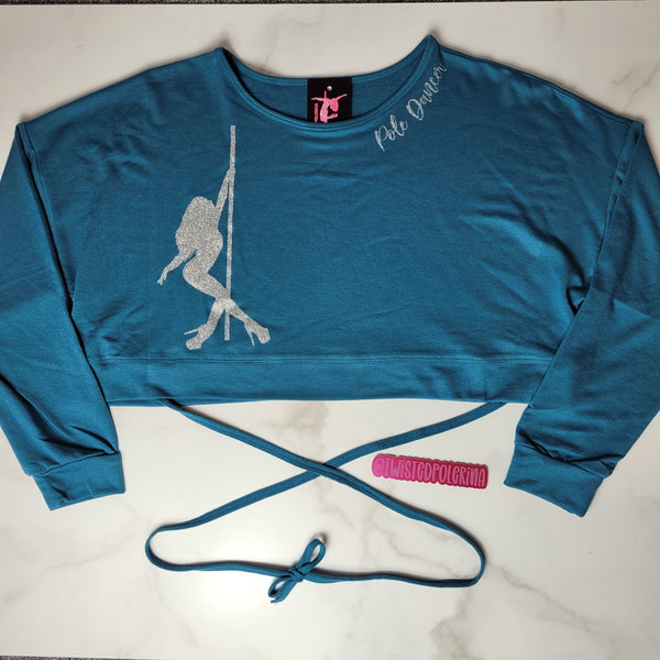 WHS Tie Detail Cropped Sweatshirt- Teal