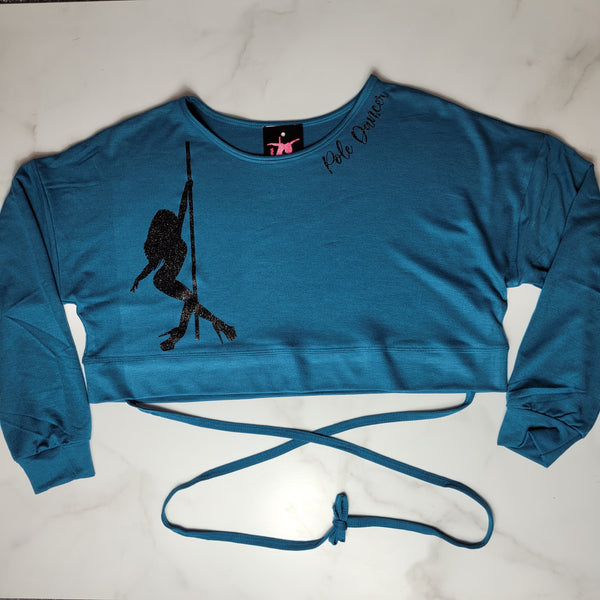 WHS Tie Detail Cropped Sweatshirt- Teal