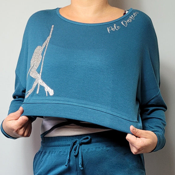 WHS Tie Detail Cropped Sweatshirt- Teal