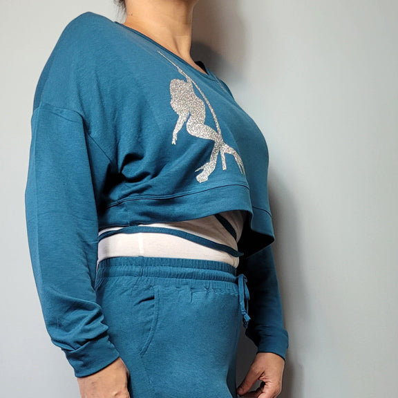 WHS Tie Detail Cropped Sweatshirt- Teal